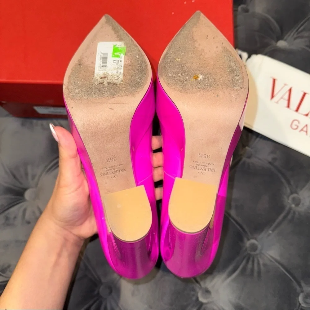 Size 38.5 Valentino Garavani 135mm Tan-go patent leather pumps Hot Pink